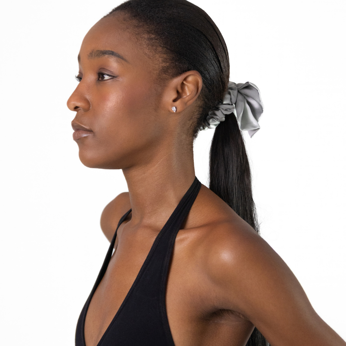 Organic Silk Silver Bow Scrunchie