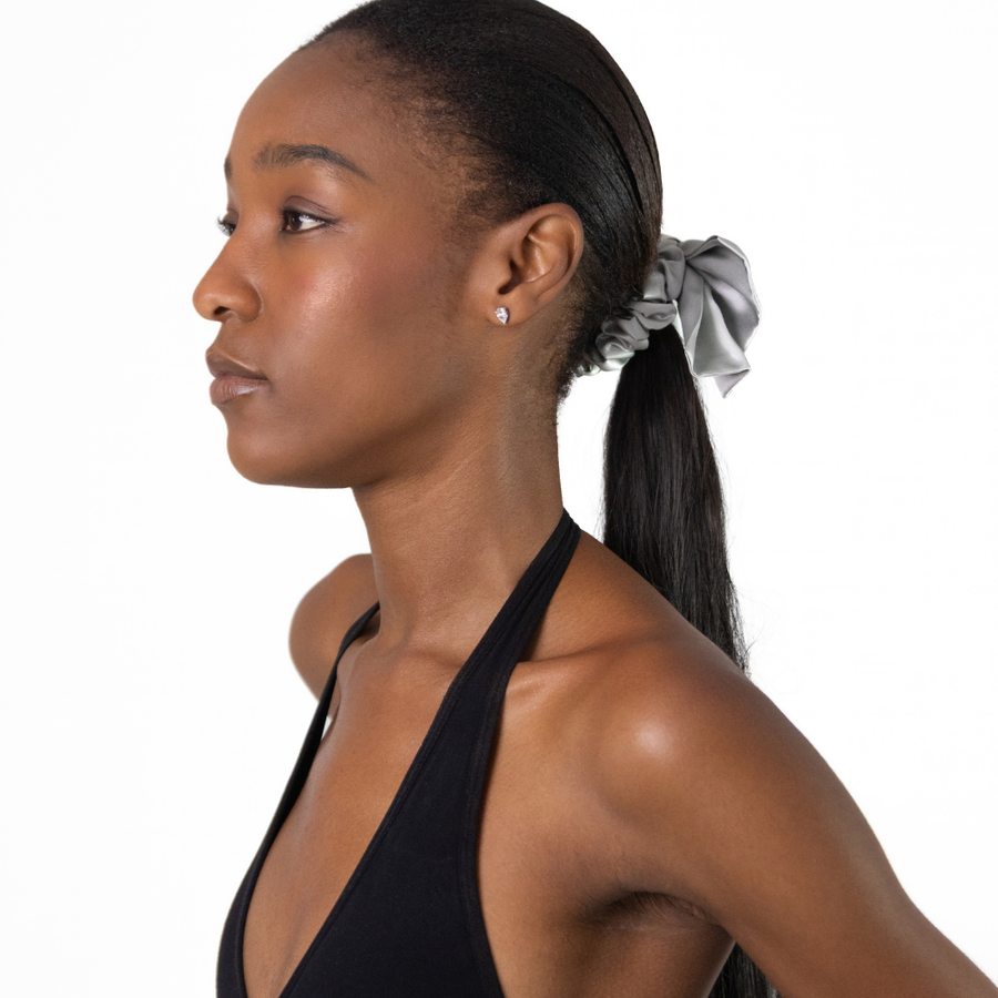 Organic Silk Silver Bow Scrunchie