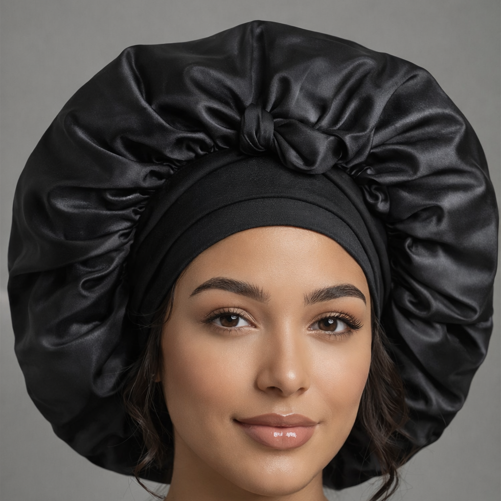 XL Organic Silk Hair Bonnet Onyx Black
