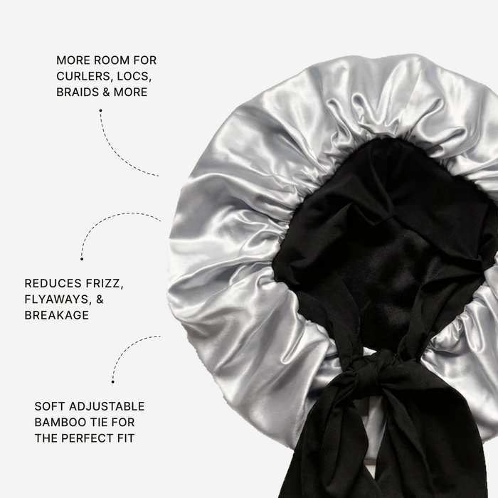 XL Organic Silk Hair Bonnet Silver