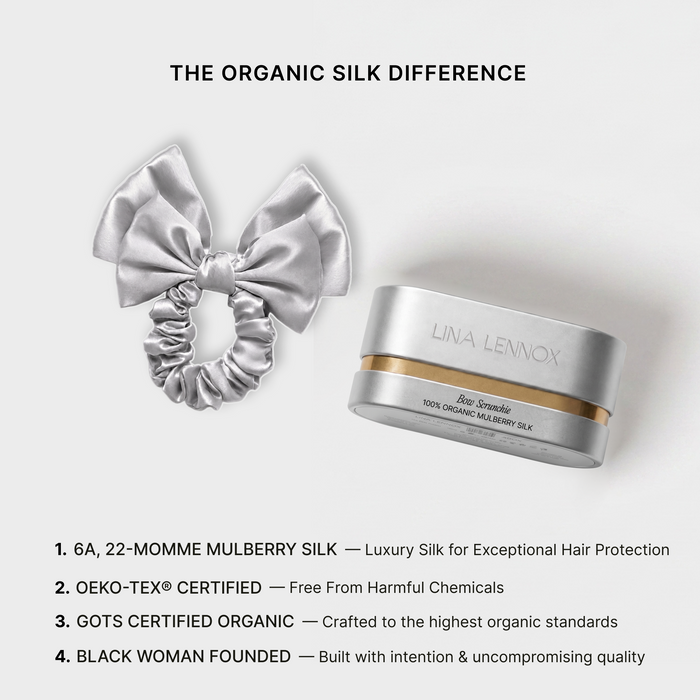 Organic Silk Silver Bow Scrunchie