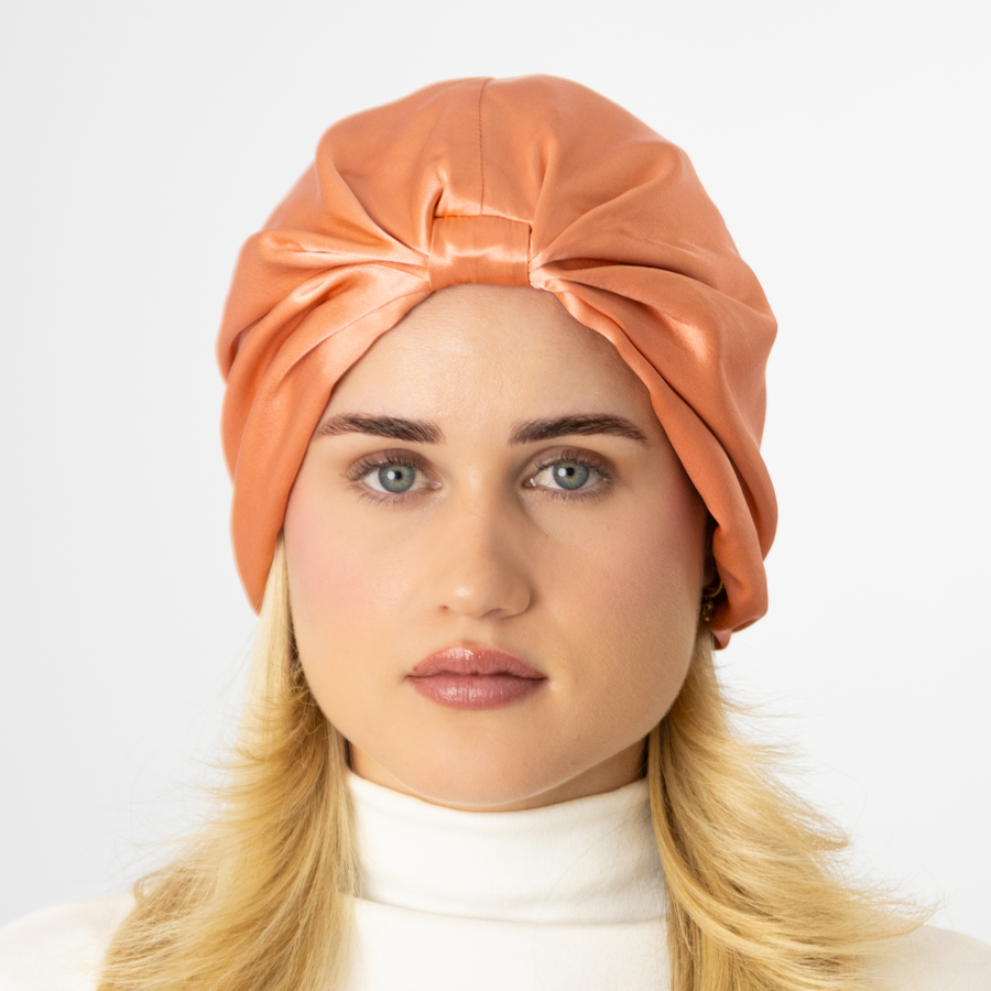 Organic Silk Hair Bonnet Peachy Coral