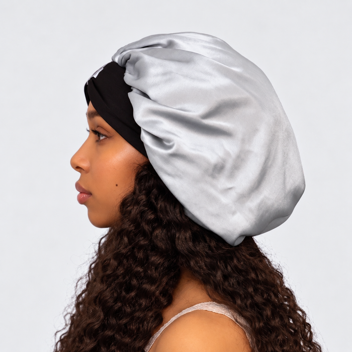 XL Organic Silk Hair Bonnet Silver
