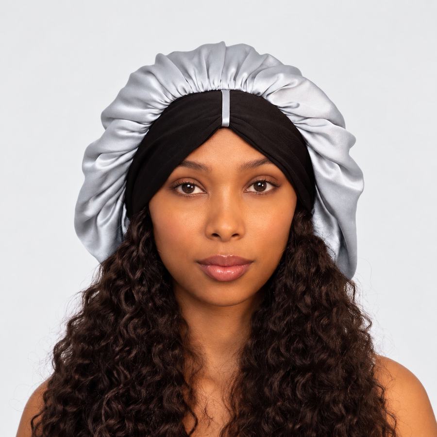 XL Organic Silk Hair Bonnet Silver