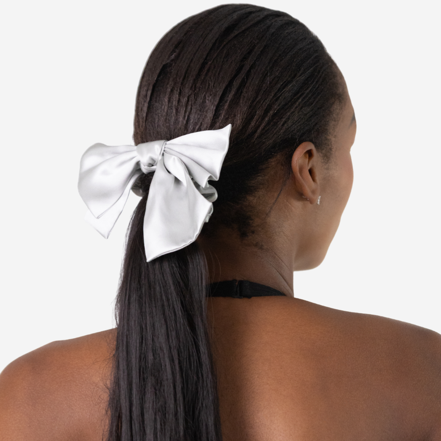 Organic Silk Silver Bow Scrunchie