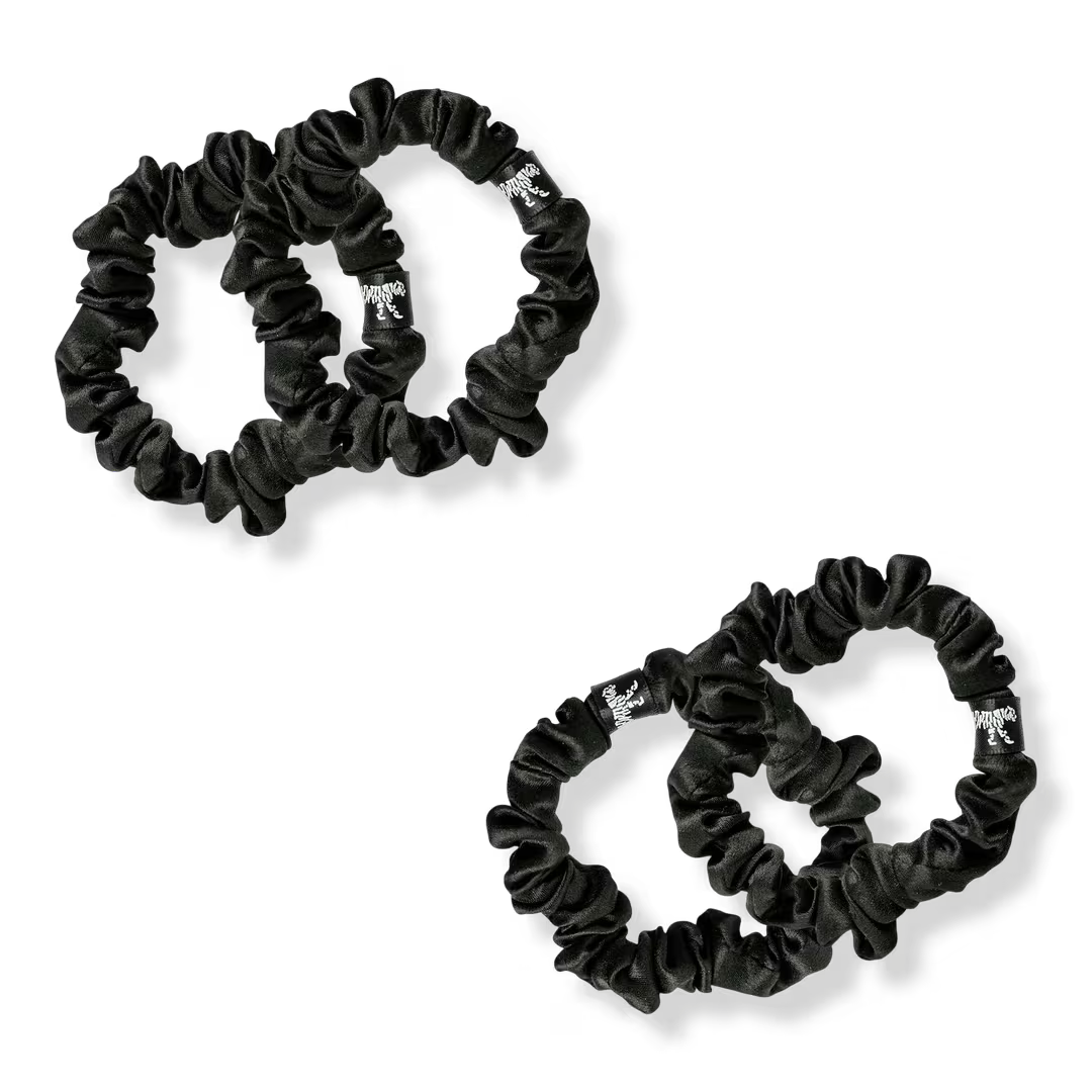 Set of four small onyx black organic silk scrunchies