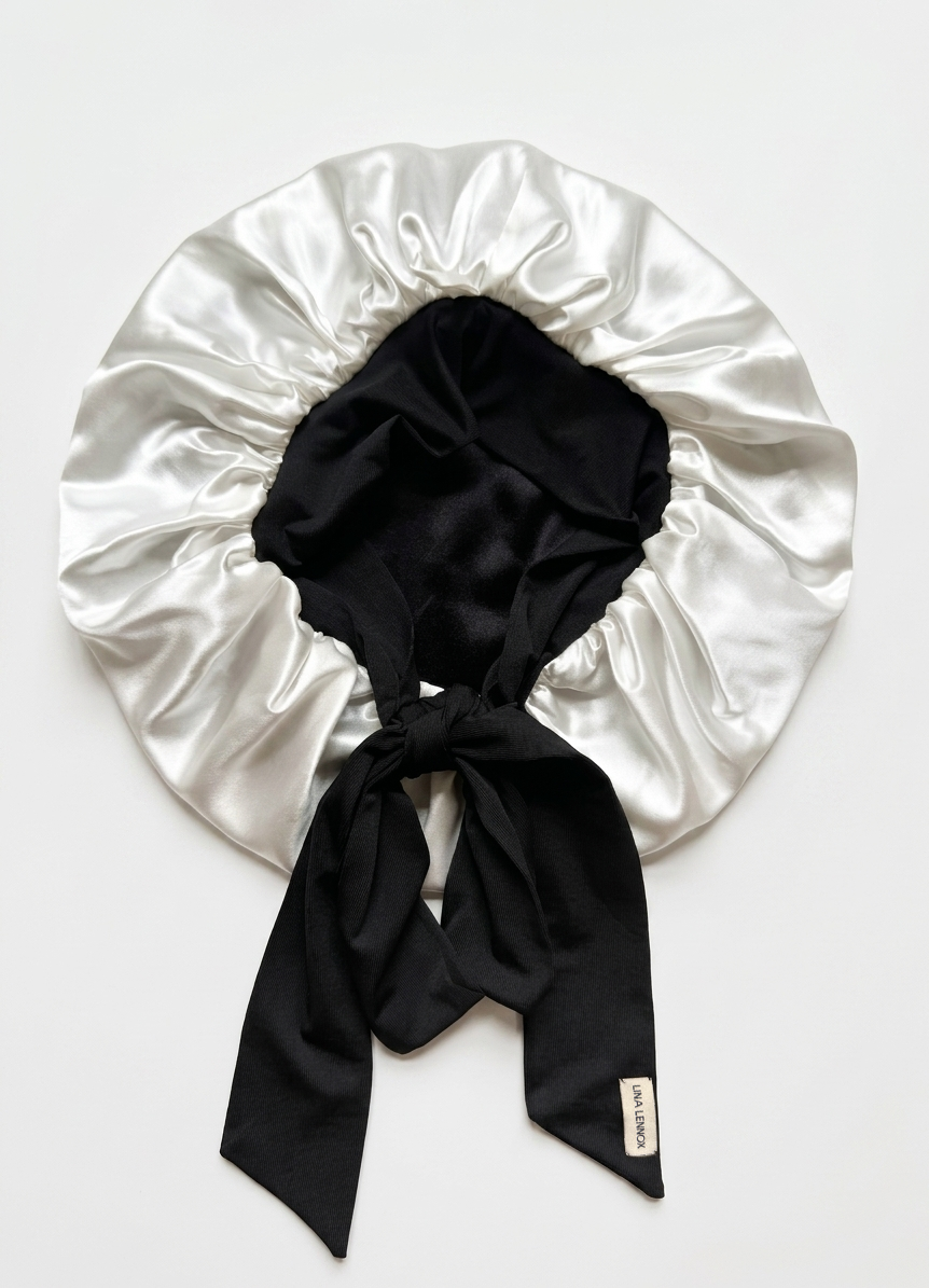 XL Organic Silk Hair Bonnet Pearl White
