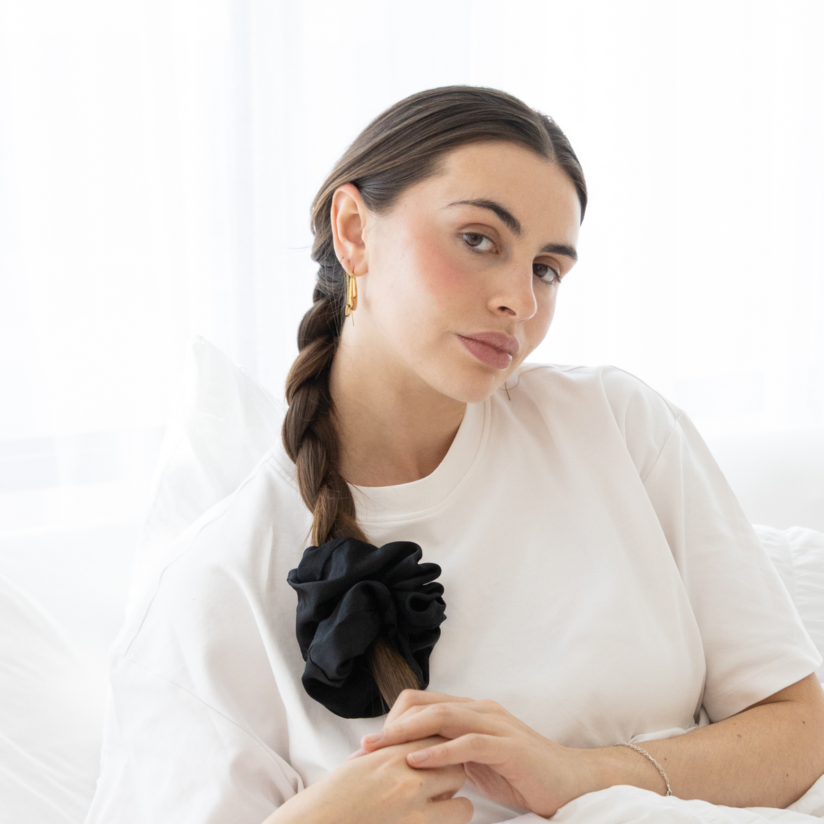 Oversized Organic Silk Scrunchie Onyx Black