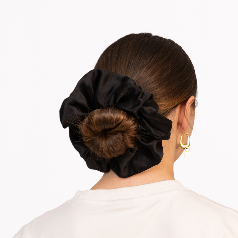 Oversized Organic Silk Scrunchie Onyx Black