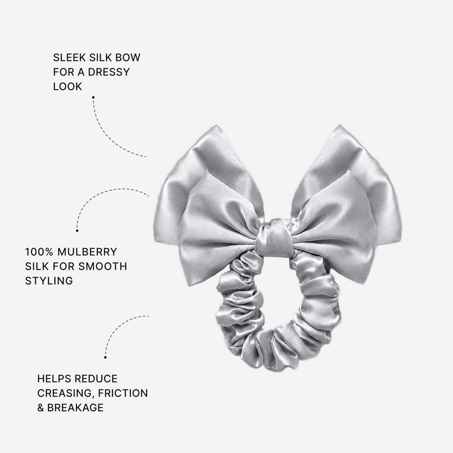 Organic Silk Silver Bow Scrunchie