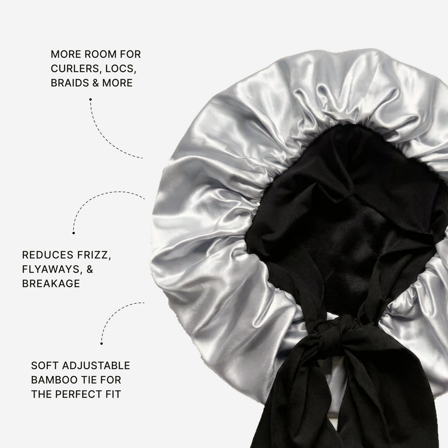 XL Organic Silk Hair Bonnet Silver