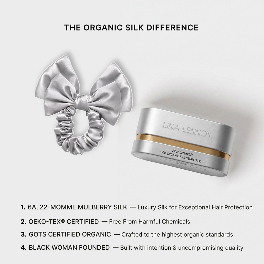 Organic Silk Silver Bow Scrunchie