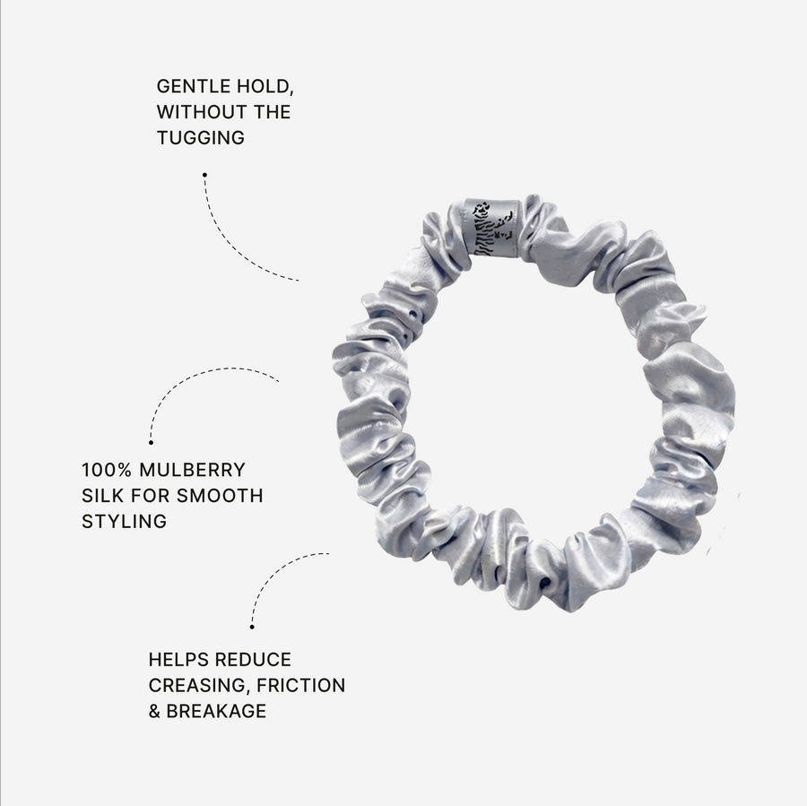 Organic Silk Small Scrunchie Silver