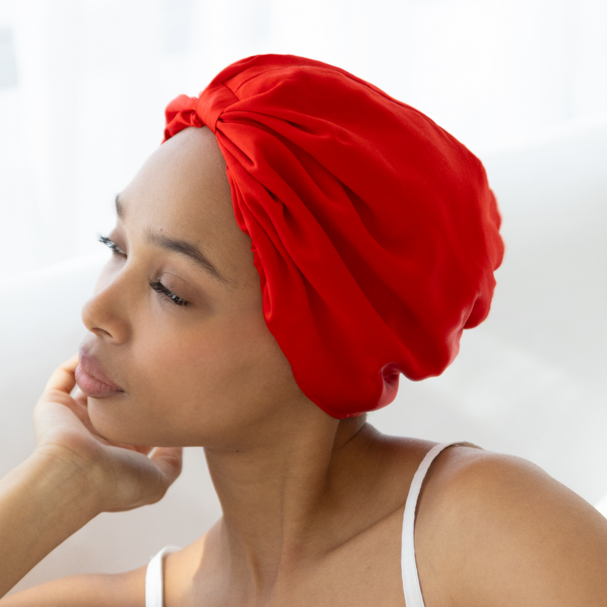 Organic Silk Hair Bonnet Tomato Red