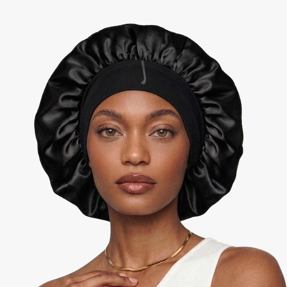 XL Organic Silk Hair Bonnet Onyx Black (Dusty Pink Interior)