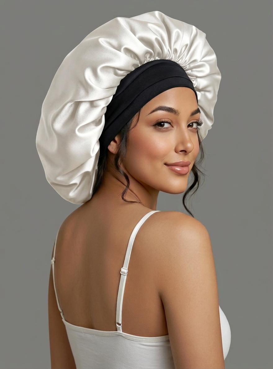XL Organic Silk Hair Bonnet Pearl White
